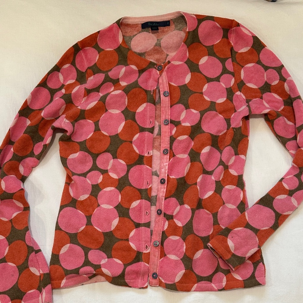 Boden Pink and Orange Polka Dot Cardigan